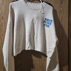 Sincerely Jules Cream Have More Fun Cropped Sweater
